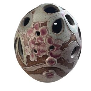 Vintage Judy Brater Ceramic Two Piece Floral  Pottery Candle Holder Signed EUC